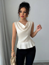 Elenzga Sleeveless Plunging Neck Cinched Waist Zip-Up Women Shirt, Spring/Summer